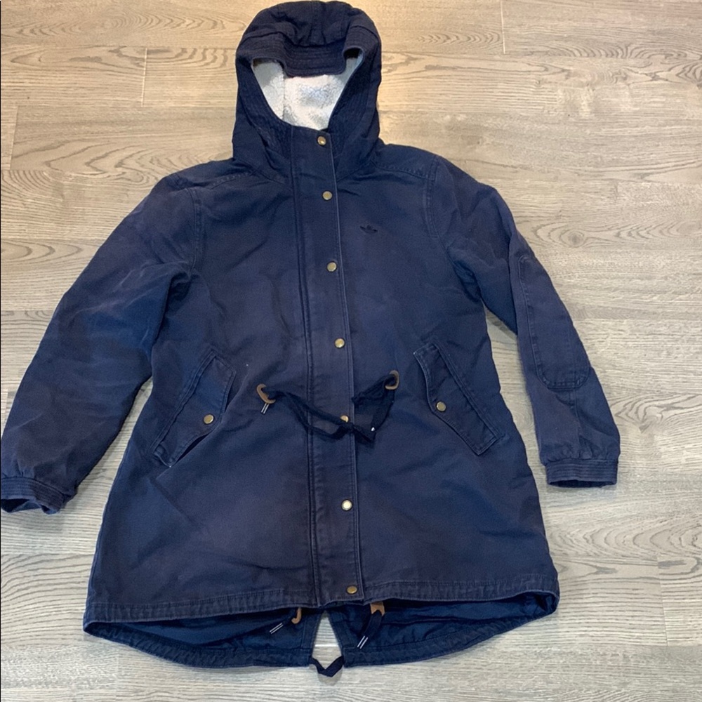 Adidas Originals Kurtka Hooded Canvas Parka Womens Jacket Navy Coat Sz M